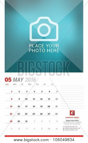 Wall Calendar Planner For 2016 Year. Vector Design Print Template With Place For Photo, Notes And Co