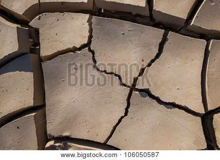 Cracked and dry soil texture due to lack of water. Close up.