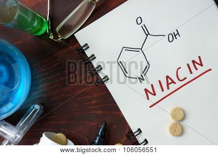 Notepad with chemical formula of  Niacin (vitamin b3)