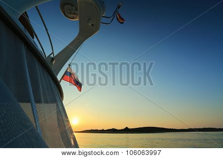 Sunset And Luxury Yacht In The Sea,