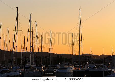 Sunset And Luxury Yacht In The Sea,