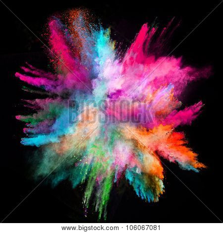 Launched colorful powder on black background