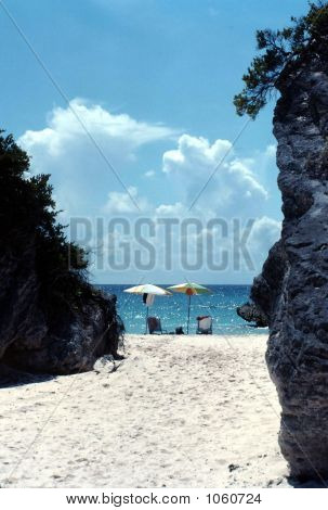 Horseshoe Bay Bermuda  Umbrellas On Beach