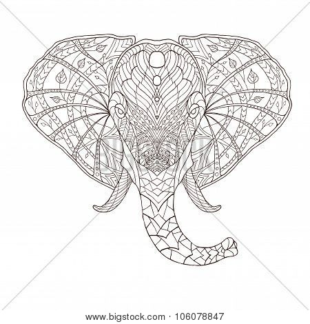 Elephant. Ethnic patterned vector illustration. African, indian, totem, tribal, zentangle design