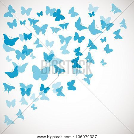 Abstract Butterfly Background. Vector illustration of blue butterflies. Corner background for wedding, greeting, invitation card, poster, banner and other design