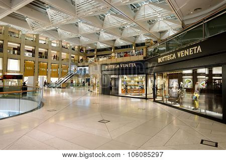 HONG KONG - OCTOBER 25, 2015: interior of the Landmark shopping mall. The Landmark, also known as 