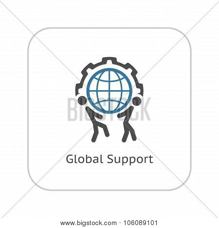 Global Support Icon. Flat Design.
