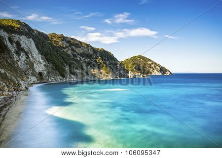 Elba Island, Portoferraio Sansone White Beach Coast. Tuscany, Italy.