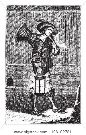 Pastry chef in 1630, vintage engraved illustration. Magasin Pittoresque 1882.