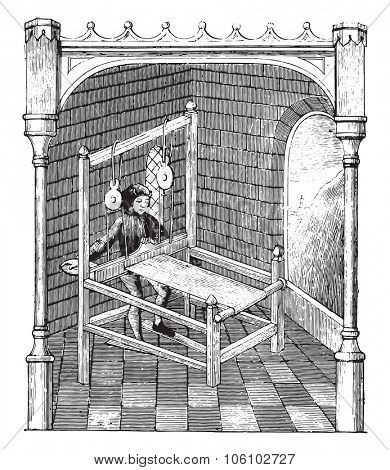 The Weaver, vintage engraved illustration. Magasin Pittoresque 1882.
