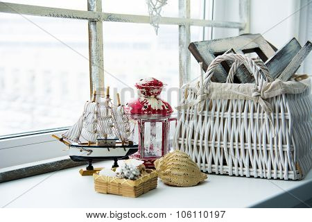 Interior Windowsill In A Rustic Style