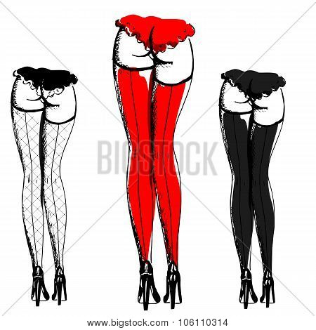 Hand Drawn Sexy Woman Stockings In Three Styles