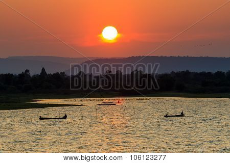 Sun Set Sky In Pasak Dam Lopburi Rural Scene Central Of Thailand