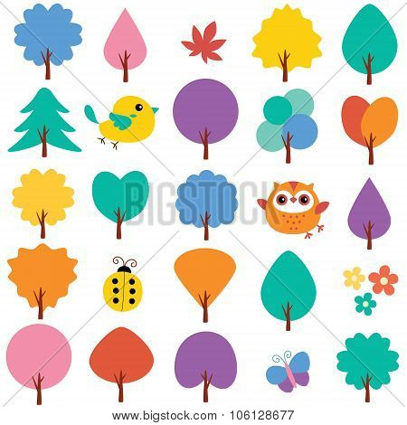 trees in spring clip art set