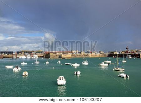 Saint Malo, boats and ferry terminal per day of heavy weather (Brittany France)