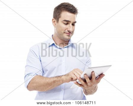 Caucasian Businessman Using Tablet Computer