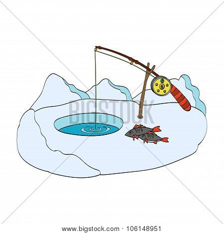 Winter fishing. Hand-drawn vector Illustration on white background