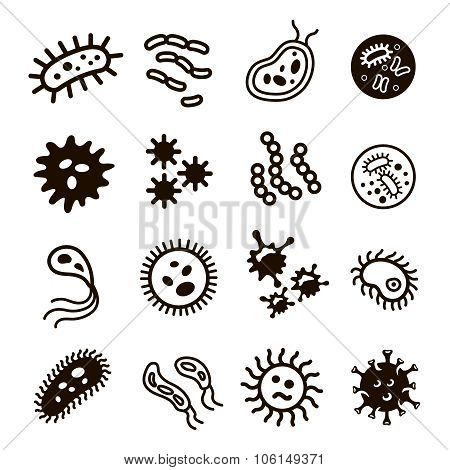 Bacteria, superbug, virus icons set
