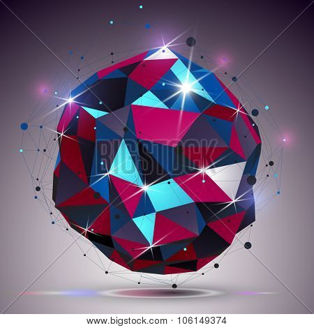 Creative Asymmetric Polished Object With Lines Mesh. 3D Colorful Shiny Complicated Engineering Abstr