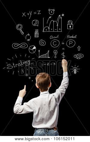 Red-haired Boy Standing And Draws Strategy