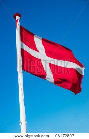 Danish Flag On A Flag Pole
