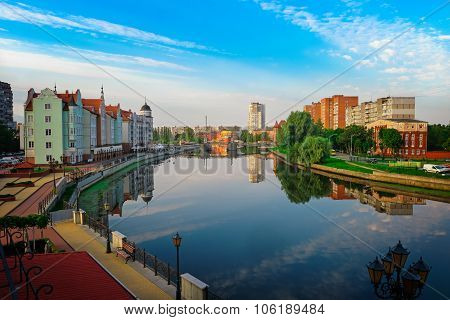 View of the center of Kaliningrad and Pregolya River