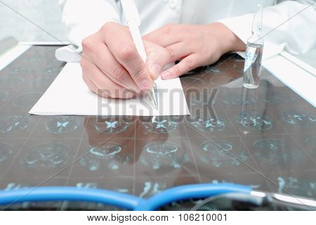 Doctor Wrote On A Table With Ct Scanned Blank