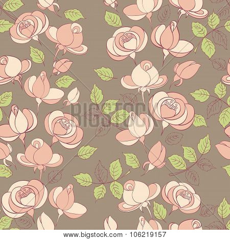 vintage roses seamless pattern in rerto style. vector illustration