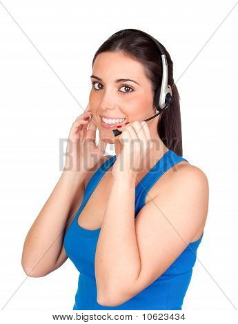 attraktive Teleagenten mit Kopfhörern