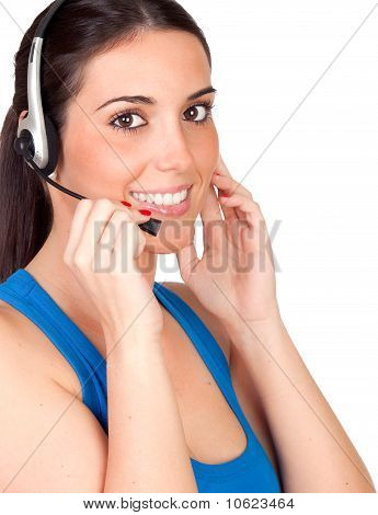 attraktive Teleagenten mit Kopfhörern