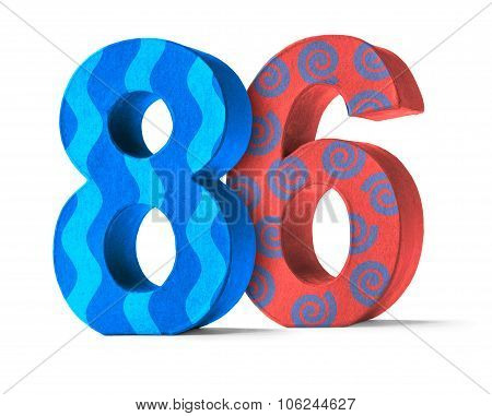 Colorful Paper Mache Number On A White Background  - Number 86