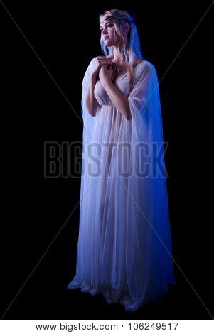 Young elven girl isolated on black