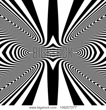 Black and White Abstract Striped Background. Optical Art. 3d Vector Illustration.