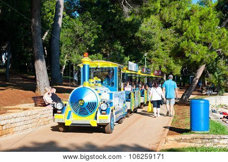 Tourist Train On The Coastline  In Porec, Istria, Croatia