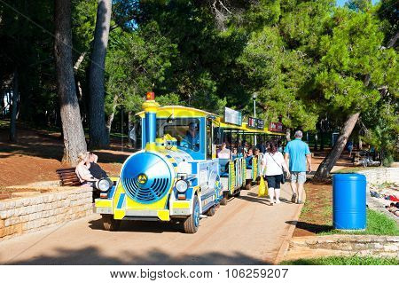 Tourist Train On The Coastline  In Porec, Istria, Croatia