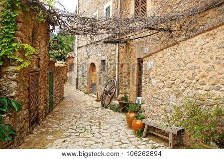 The old town vintage architecture in Valdemossa, Mallorca, Spain.
