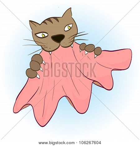 Cat Teeth And Claws Gripped The Cloth