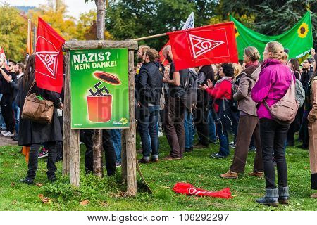 Heidelberg Germany - October 24 2015 - Counterdemonstration against radicals of the right wing