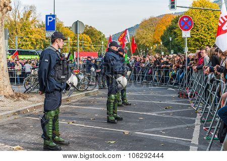 Heidelberg, Germany - October 24, 2015 - Counterdemonstration Ag