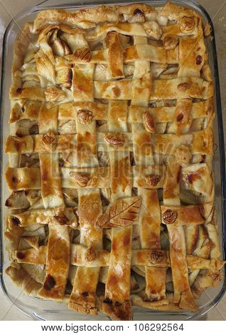 Apple cobbler with lattice crust, closeup