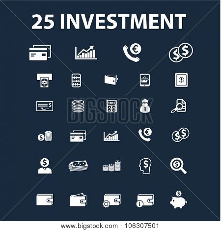 investment, finance, banking, credit, money icons set, vector for infographics, website