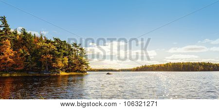 Panorama Of Kejimkujik Lake In Fall From Jeremy Bay Campground