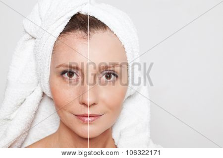 Beauty concept - skin care, anti-aging procedures, rejuvenation, lifting, tightening of facial skin