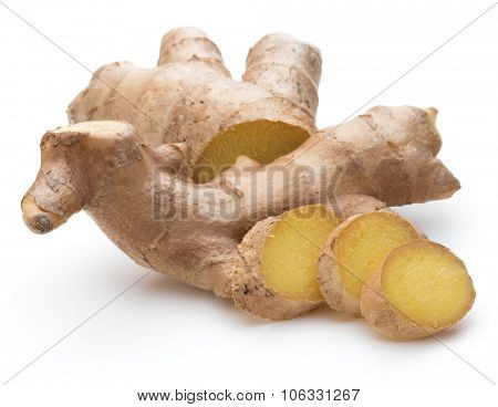 Fresh ginger root or rhizome isolated on white background cutout