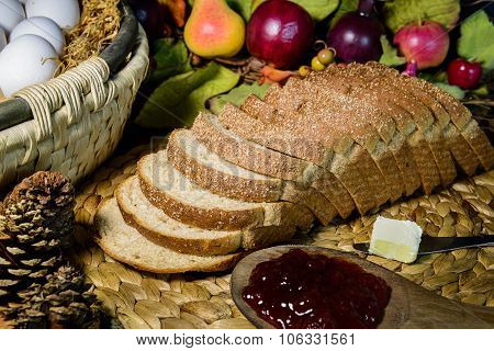 Still Life Brown Whole Grain Bread And Jam