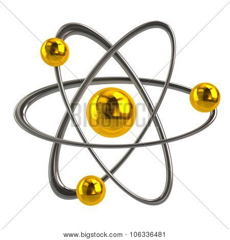 3d illustration of golden atom icon isolated on white background
