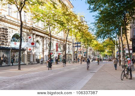 Shops On Mariahilferstrasse Street In Vienna