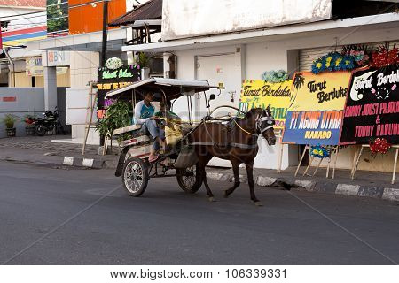 Horse Drawn Carriage In The Streets Of Manado