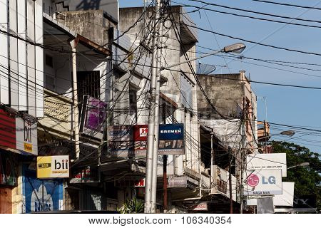 Billboards And Communications Cables On Manado Street