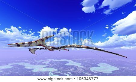 Huge pterodactyl flying over land